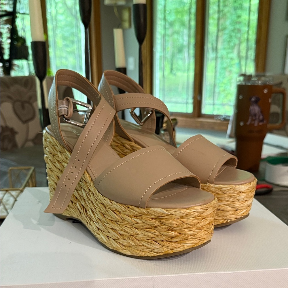 Marc Fisher Beige Wedge Sandals